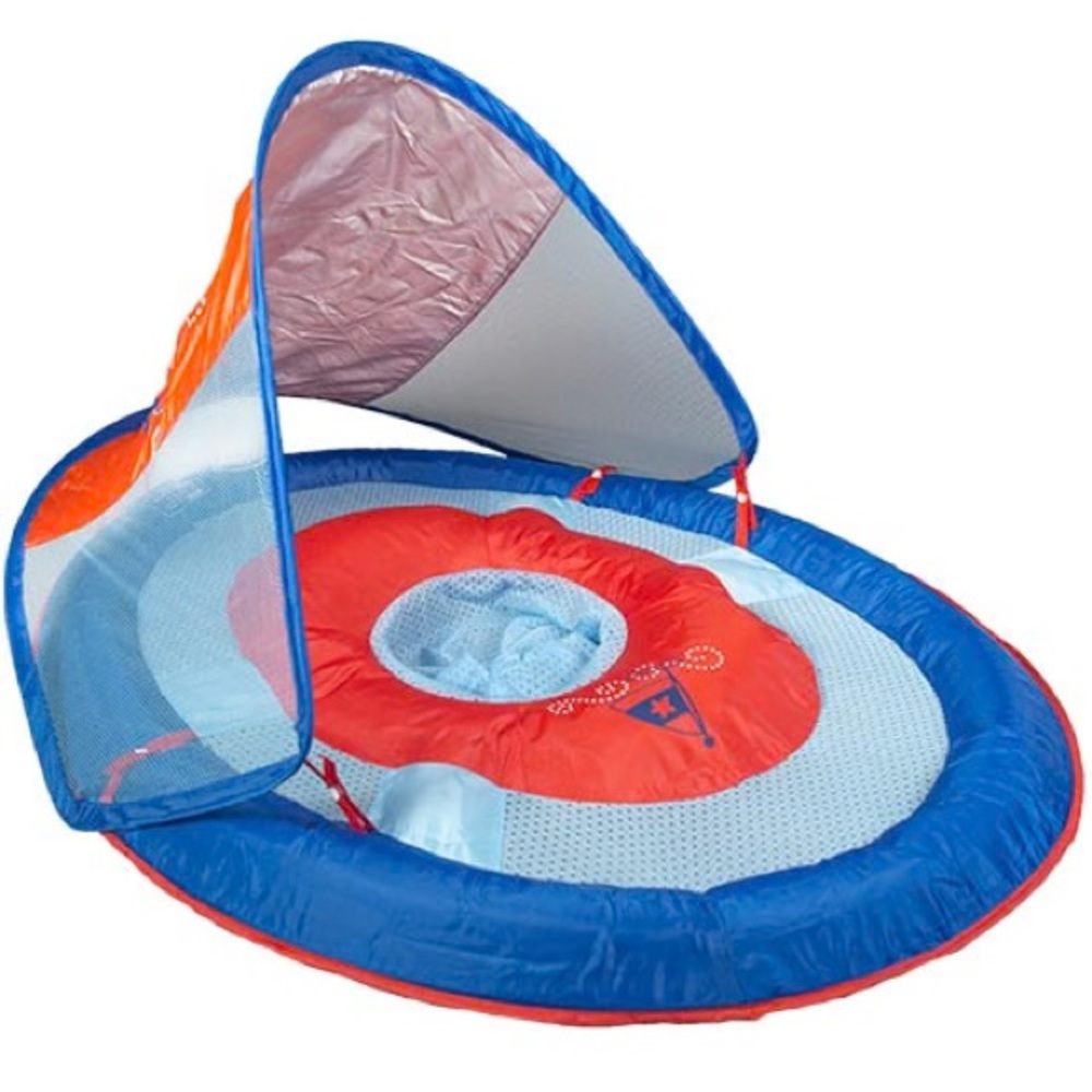 Swimways Baby Spring Float Inflatable Pool with Canopy Included - Blue and Red